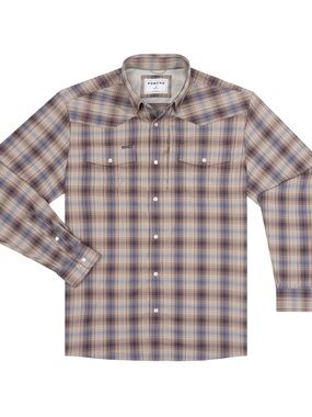 Poncho The Muleshoe Men's Western Shirt, Pearl Snaps, Blue & Brown Plaid, XL Reg